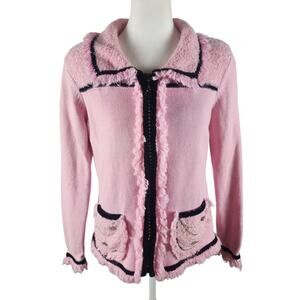 BEREK 80s Designer Pink & Black Cardigan Sweater Rhinestone/Beaded/ Peral Sz Med